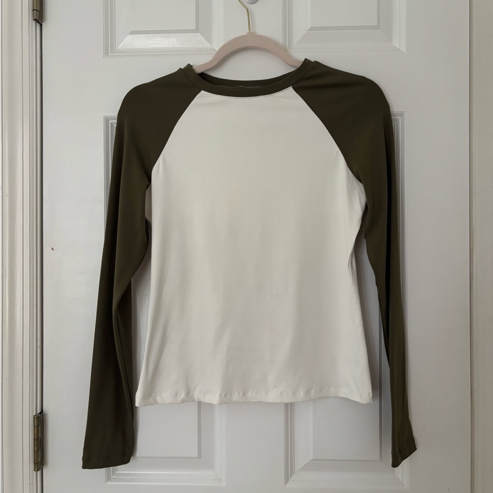 Women's Olive and White Raglan Sleeve Top